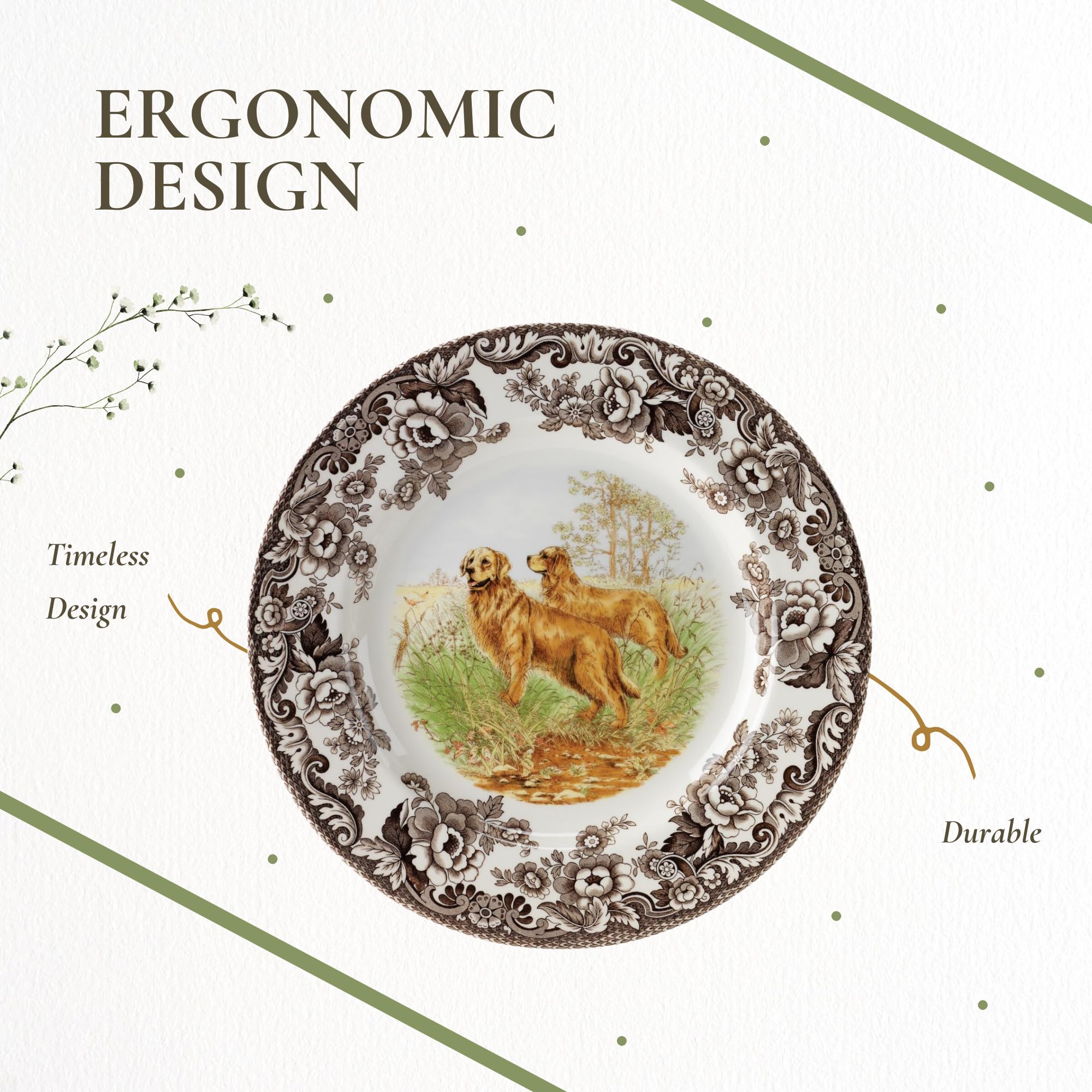 Amazon.com | Spode Woodland Salad Plate, Golden Retriever, 8