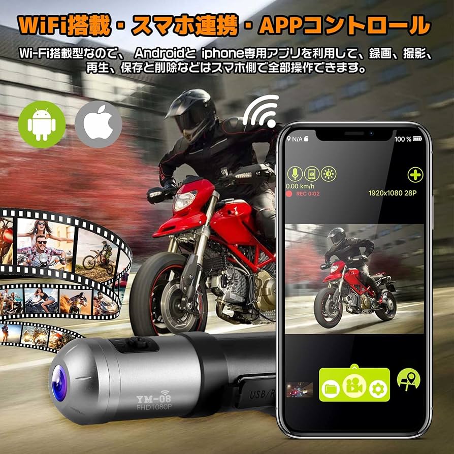 Amazon.co.jp: YM08 バイクドライブレコーダー 前後同時録画