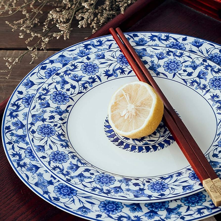 Amazon.co.jp: セラミックディナーセット 青と白の磁器食器26点セット