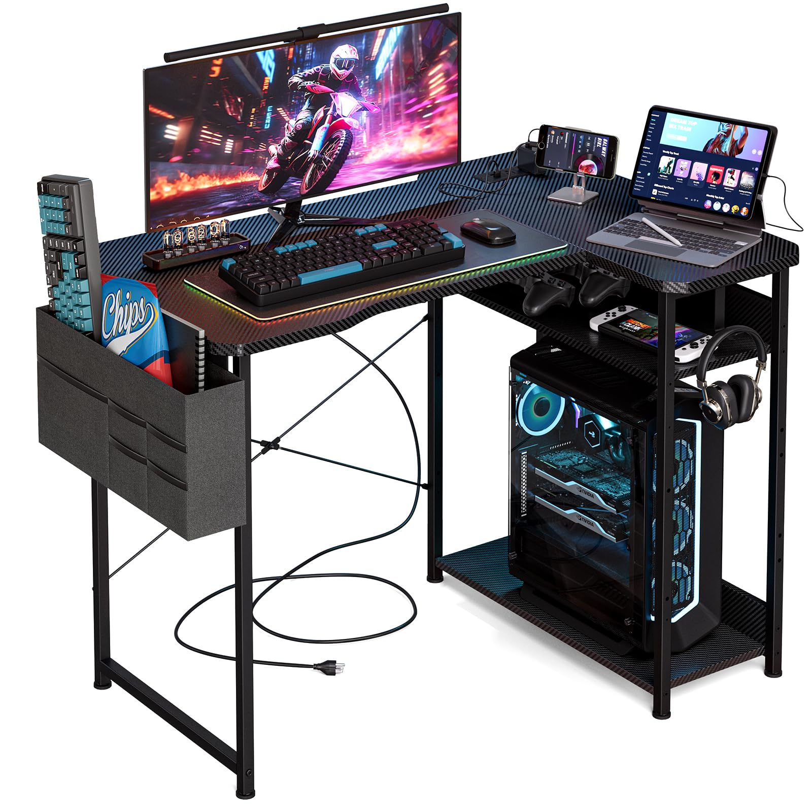 Amazon | Acrolix ゲーミングデスク カーボン調 コンセント付き