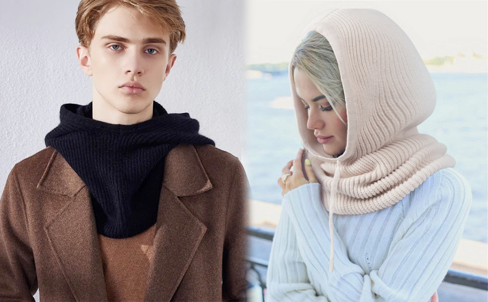 Hooded Scarf Hat Knit Balaclava Women Beanie Skull Cap with