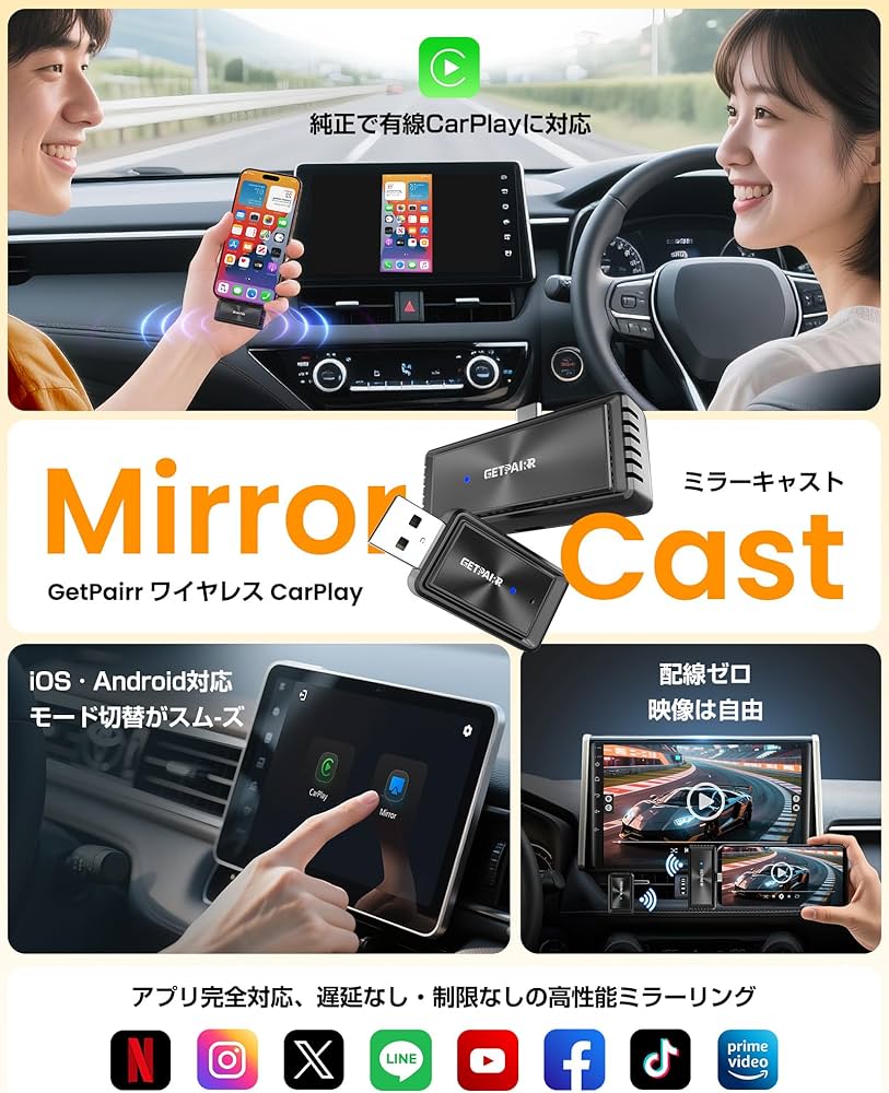 Amazon.co.jp: GETPAIRR Mirror Cast CarPlayワイヤレスアダプター