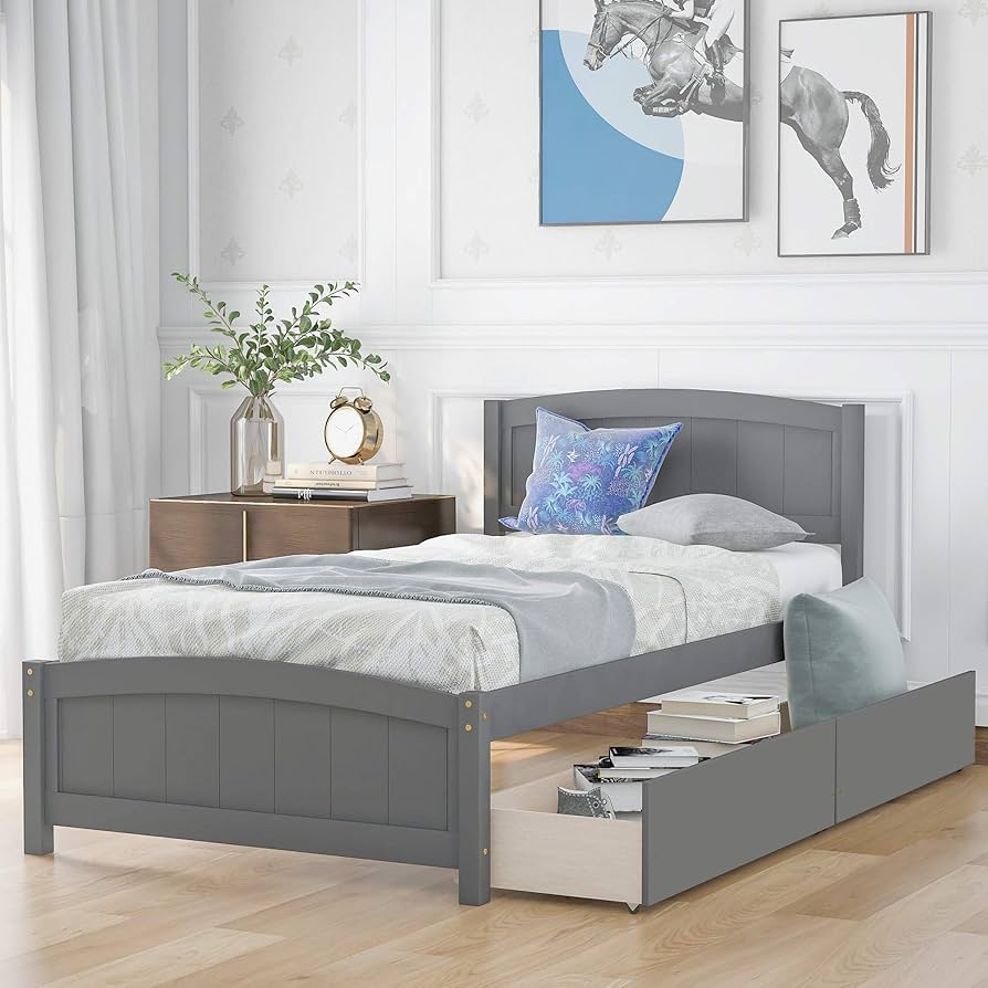 Amazon.com: Merax Solid Wood Twin Size Platform Bed with Two