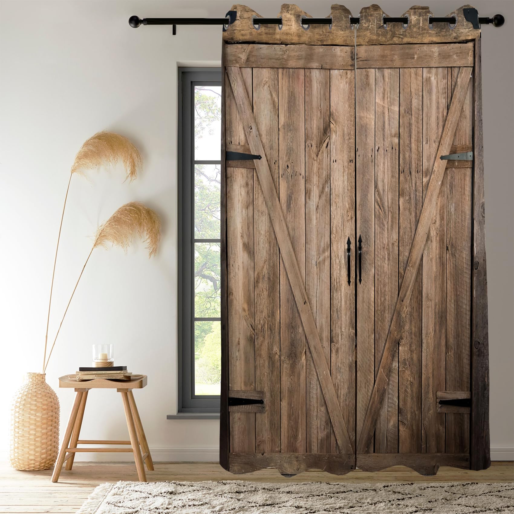 Amazon.co.jp: Renaiss 木製ドアカーテン、素朴なヴィンテージ木製納屋