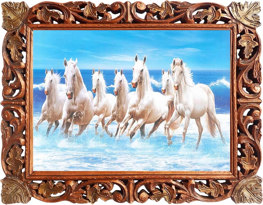 Amazon.co.jp: 海に飛び跳ねる7匹の走る馬、ウォールポスター - Vastu