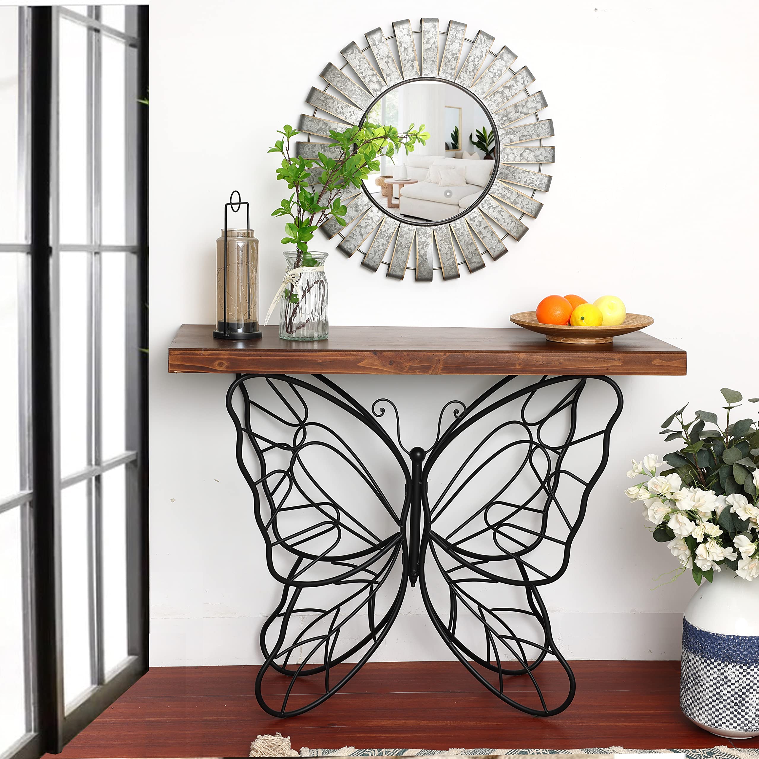 Amazon.com: LuxenHome Console Table, 31'' Wood Top Metal Butterfly