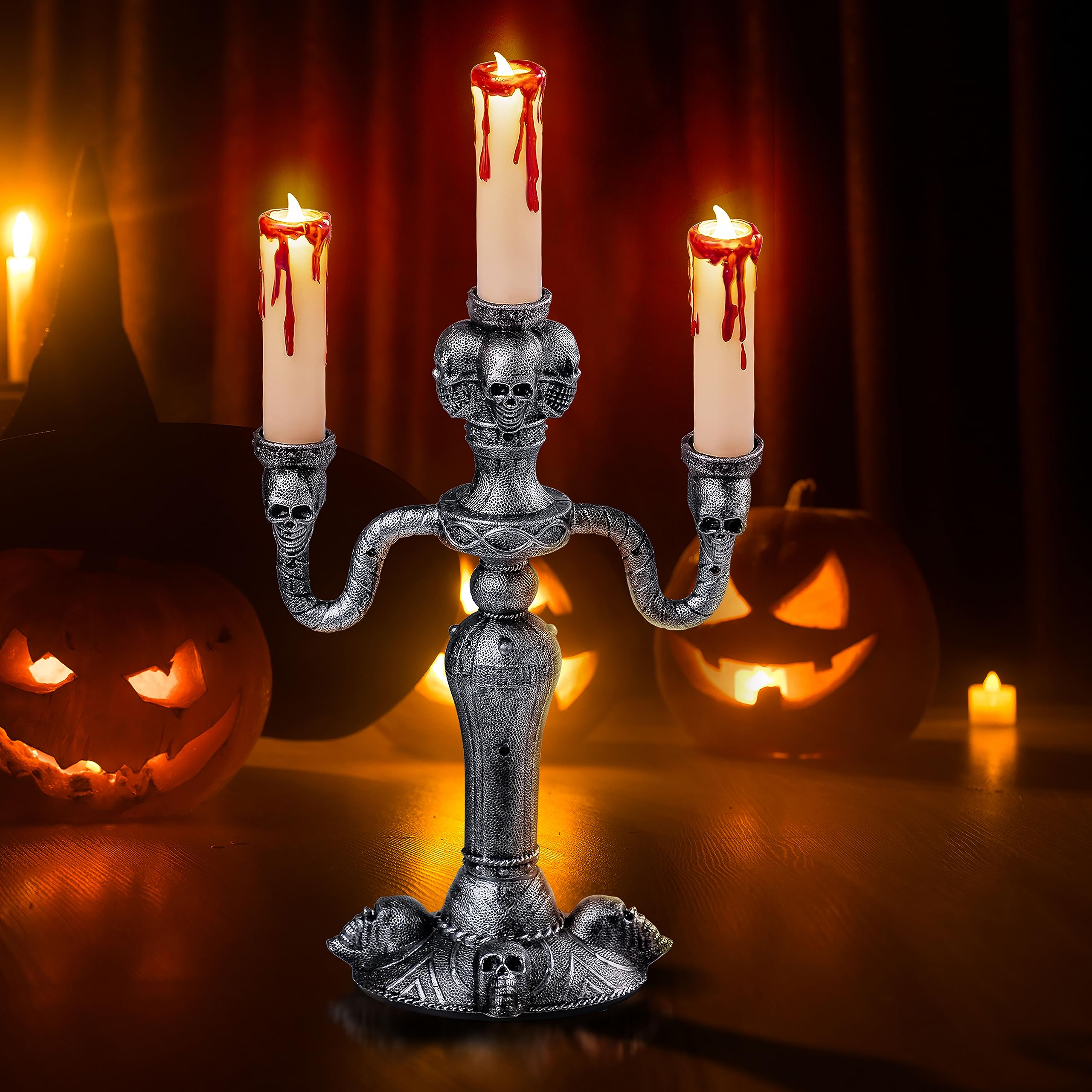 Amazon.co.jp: JOYIN 頭蓋骨 燭台 ハロウィンデコレーション 屋内 LED