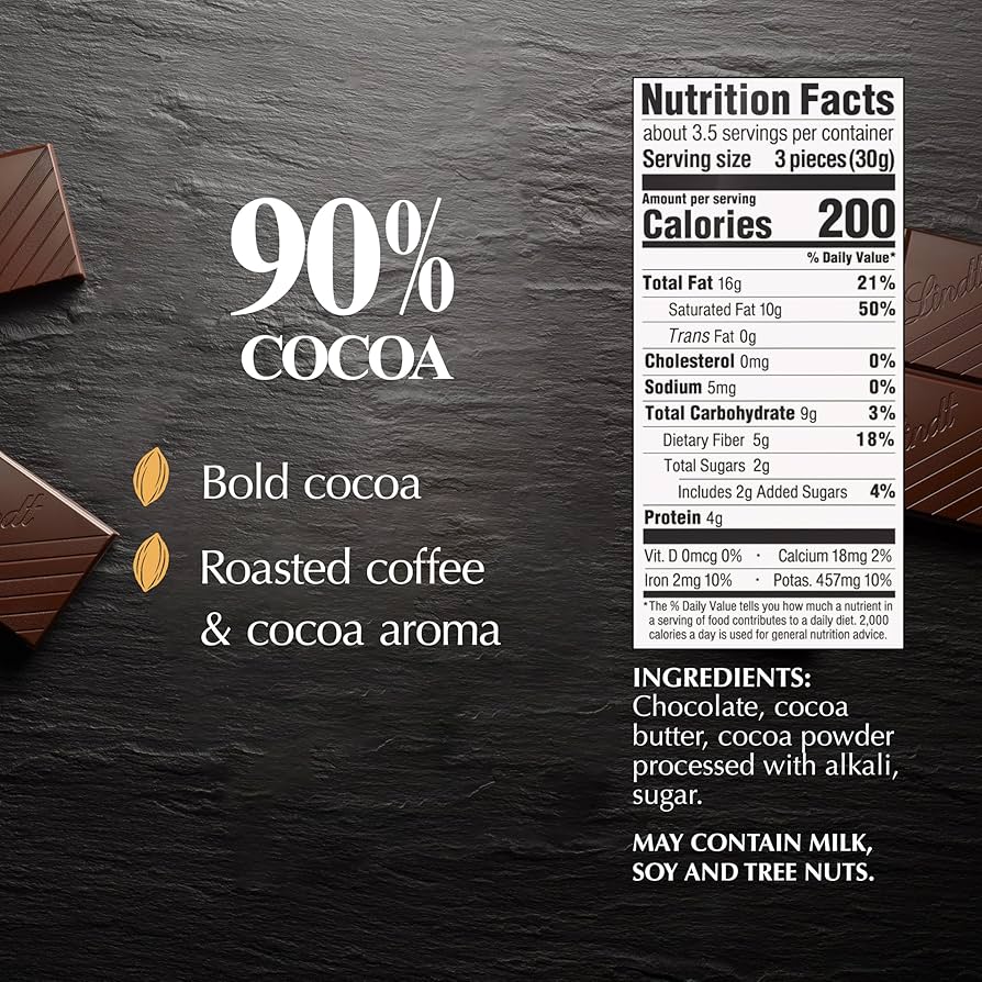 Amazon.com : Lindt EXCELLENCE 90% Cocoa Dark Chocolate Bar, Dark