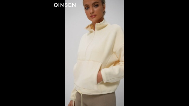 QINSEN Mock Neck Sweatshirt for Women Polar Fleece Hlaf Zip Cozy