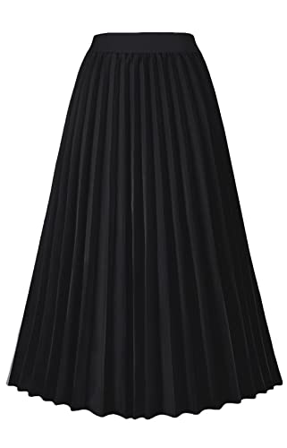 GOLDSTITCH Women's High Waist Pleated Skirt A line Swing Midi