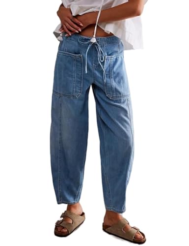EZAPINE Women Loose Cropped Jeans Baggy Mid Rise Barrel Jeans