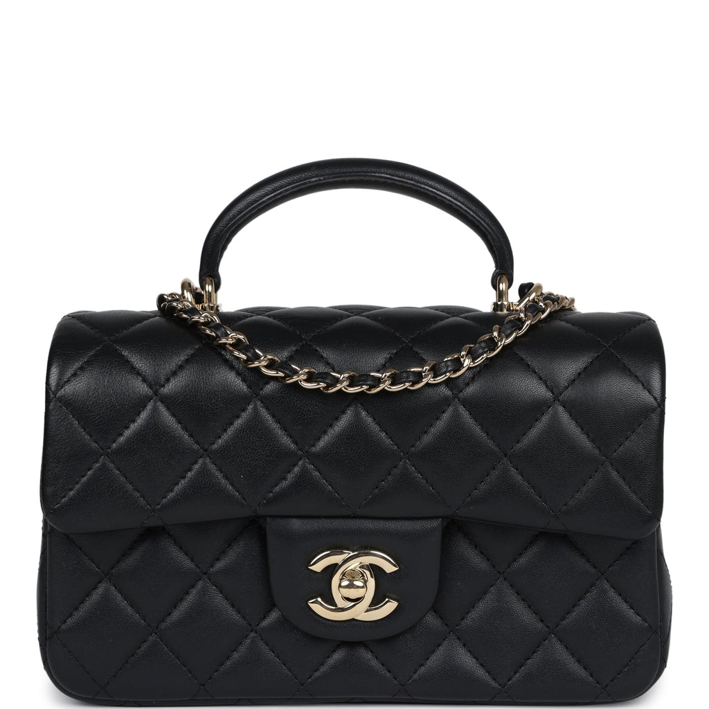 Pre-owned Chanel Mini Rectangular Flap with Top Handle Black Lambskin