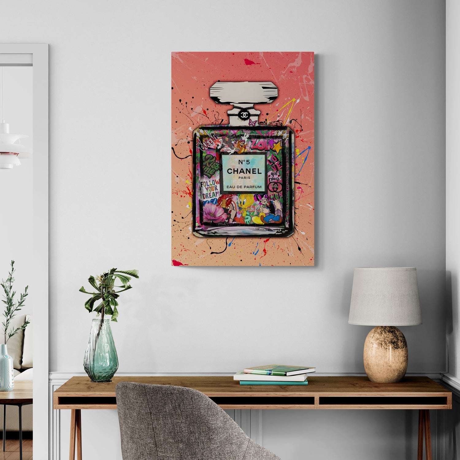 Graffiti Chanel No 5 - Pink - Magna Canvas