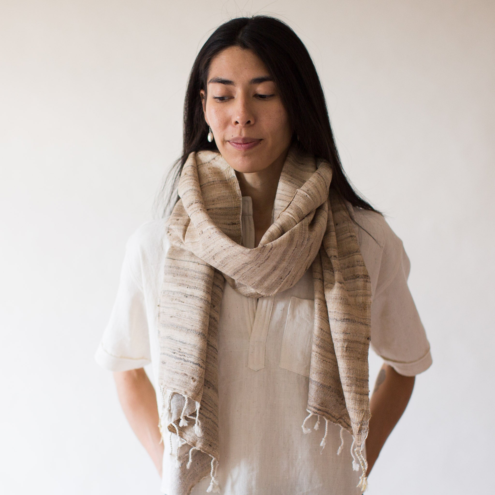 Wild Tussar Silk & Cotton Scarf - White Warp– MAIWA