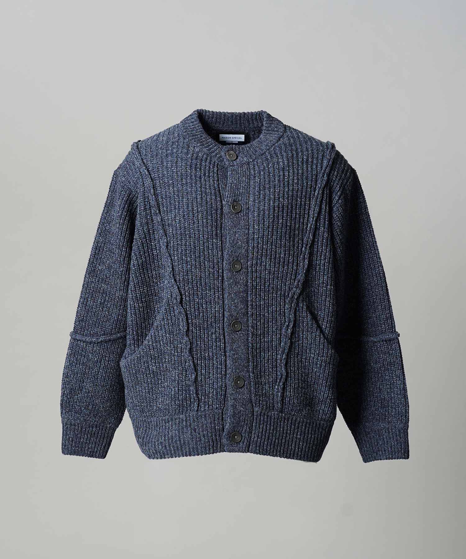 3 colors Wool Nylon Prime-Over Crew Neck Knit Cardigan