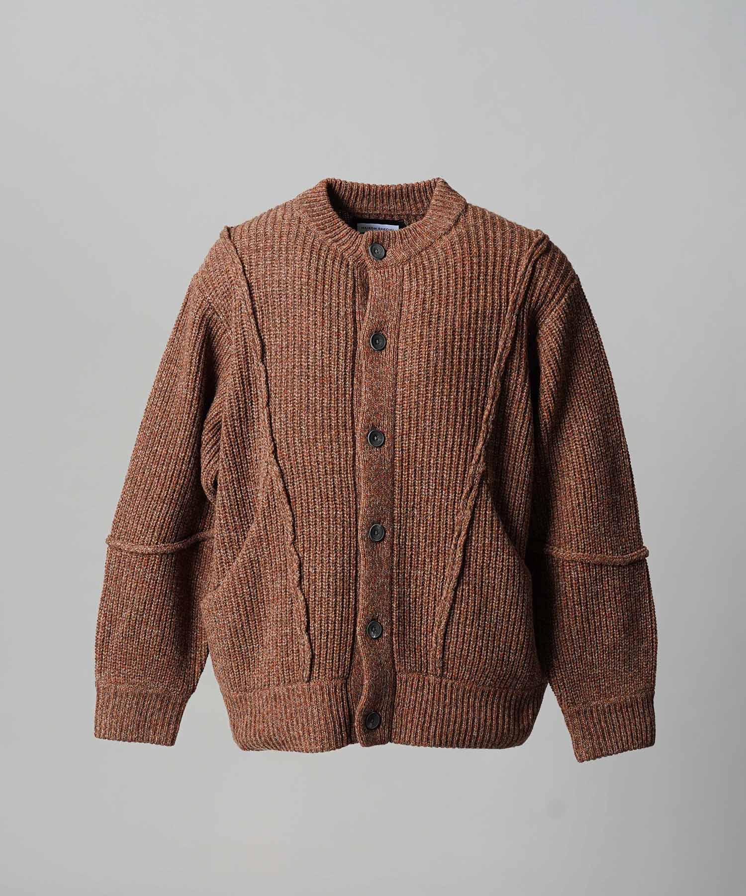 3 colors Wool Nylon Prime-Over Crew Neck Knit Cardigan