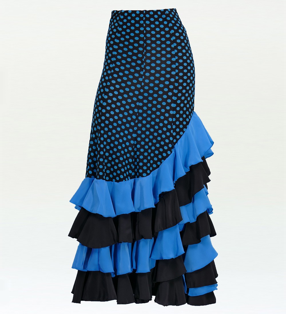 フラメンコ 水玉 フリル マーメイド ファルダ スカート ブルー 2355bl