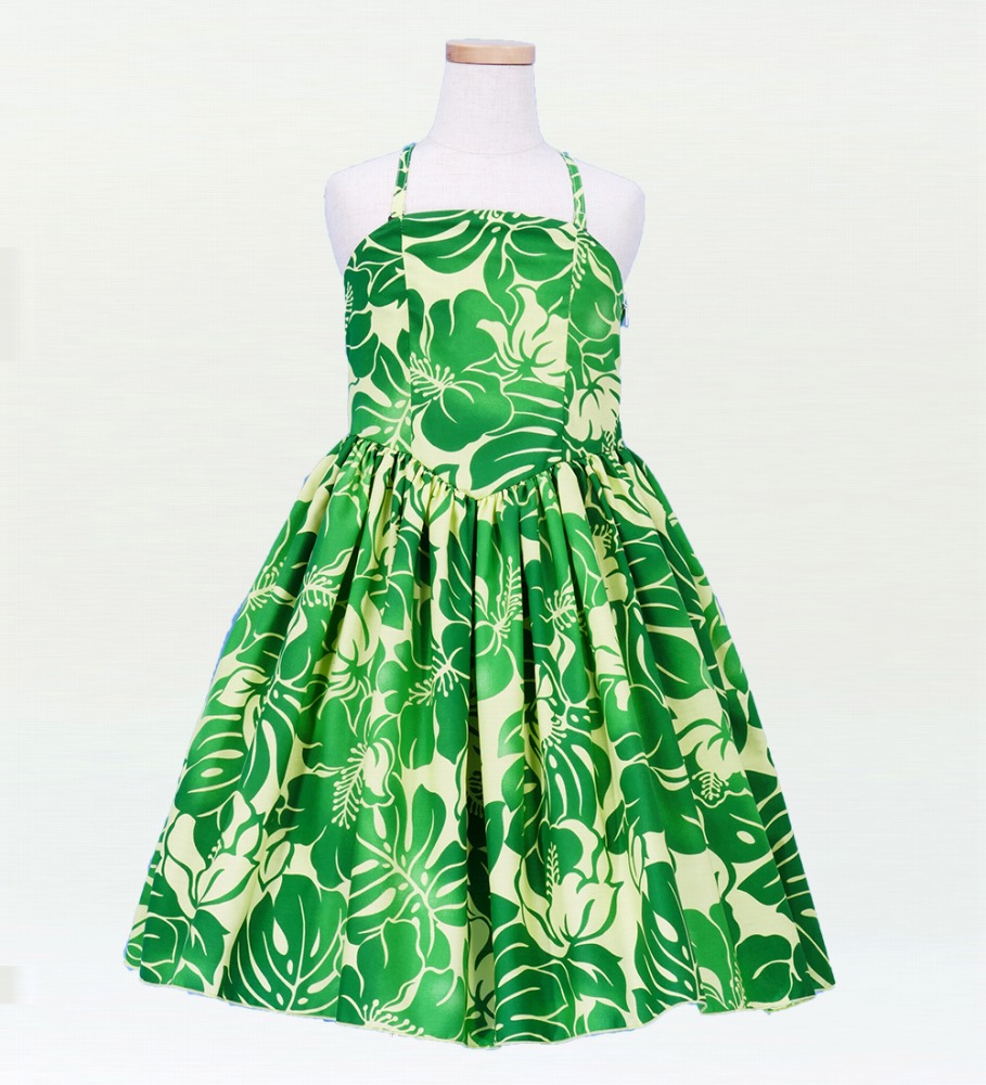 フラダンス ケイキ(ジュニア) ミディ丈 ムームードレス グリーン p19gr