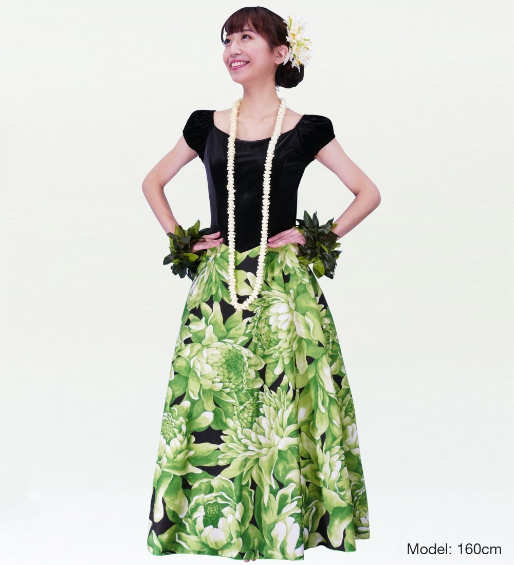 フラダンス ベロア×ハワイアンファブリックドレス グリーン 2432gr