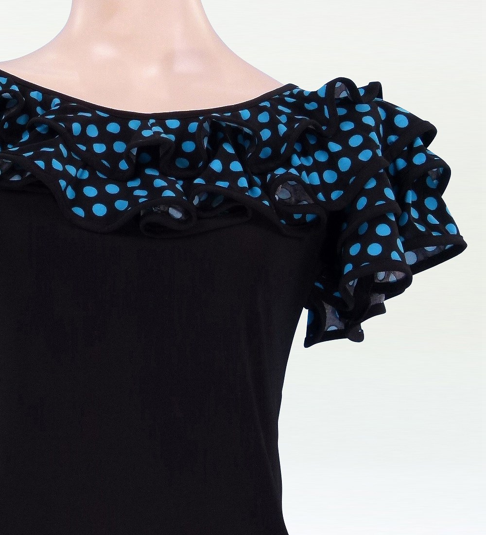 Mサイズ フラメンコ 水玉フリル ブラウス ブルー 1638blF