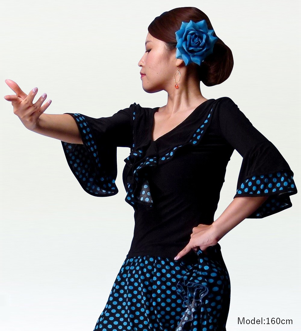 Mサイズ フラメンコ 水玉フリル ブラウス ブルー 884bl