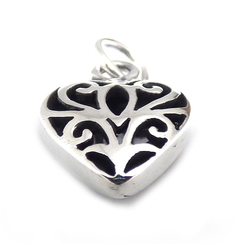 透かし彫り アラベスク・立体ハート型 シルバー ペンダント トップ