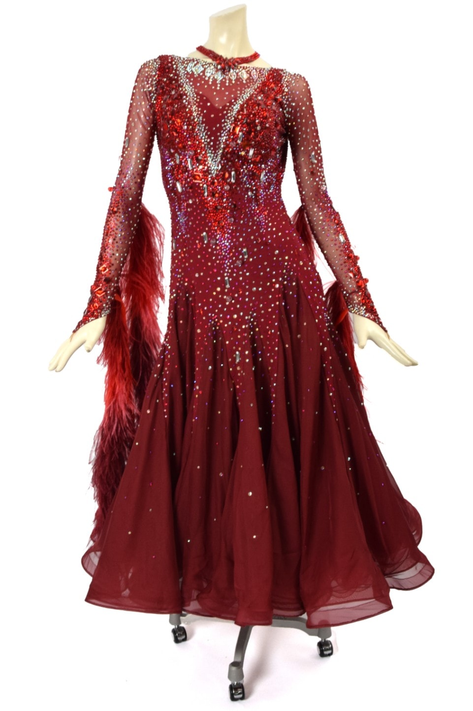 スタンダードドレス WS0644D ワイン M 社交ダンス モダンドレス ボール