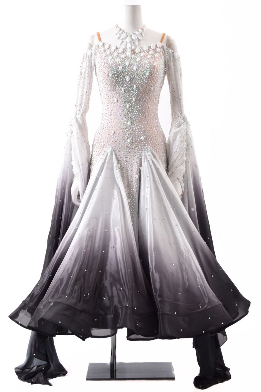 スタンダードドレス WS0715D ホワイト/ブラック S 社交ダンス モダン