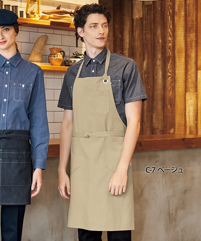 ヴィンテージツイル胸当てエプロン[男女兼用][チトセ製品] T8614｜飲食