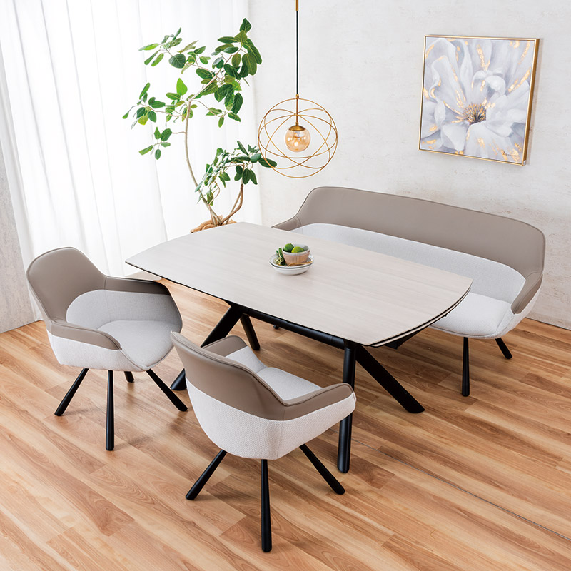 伸長ダイニングセット NICOLA セラミックテーブル 160EXT WHモクメ ＋