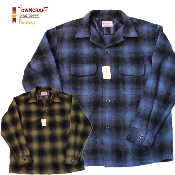 TOWNCRAFT（タウンクラフト）】 50S OPEN WOOL SHIRTS CHECK OPEN