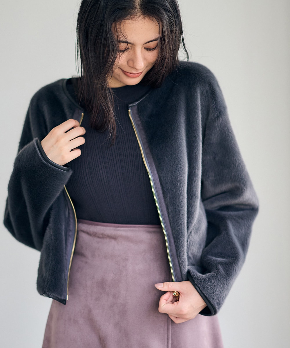 SALE】エコファー×ムートンリバーシブルノーカラーブルゾン - 12Twelve