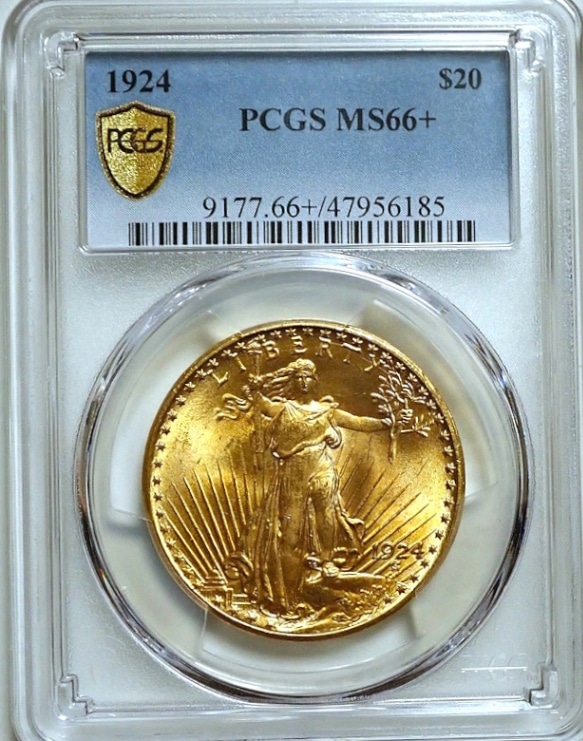 アメリカ1924年20ドル、PCGS-MS66+、準最高鑑定 | アンティーク