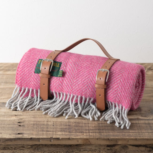 ブランケット ニーラグ 70x183cm ヘリンボーン ピンク シルバー