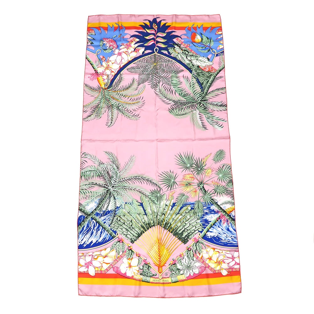 名東】【HERMES】エルメス レクタングル アロハ ピンク シルク100