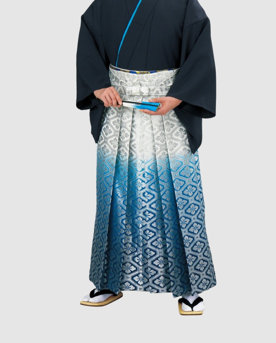 7-44)馬乗袴 2尺2寸 白 緑 グラデーション 金 金蘭 詩吟 舞踊 踊袴 7