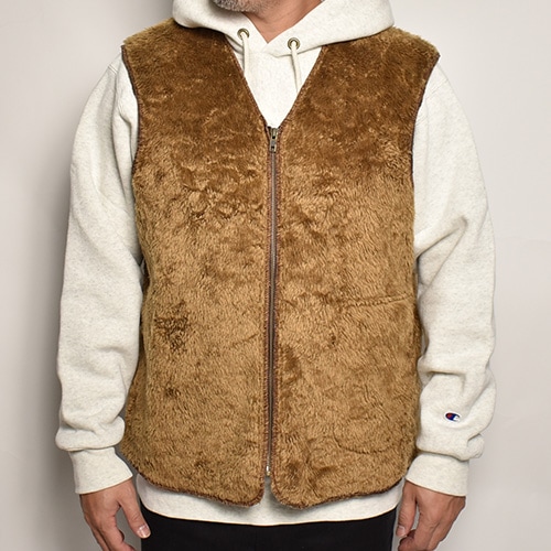 Barbour×US/Zip-Up Pile Boa Vest(バブアー×アス ボアベスト)ブラウン