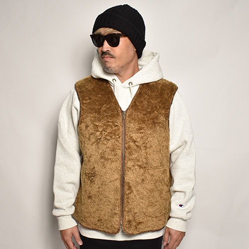 Barbour×US/Zip-Up Pile Boa Vest(バブアー×アス ボアベスト)ブラウン