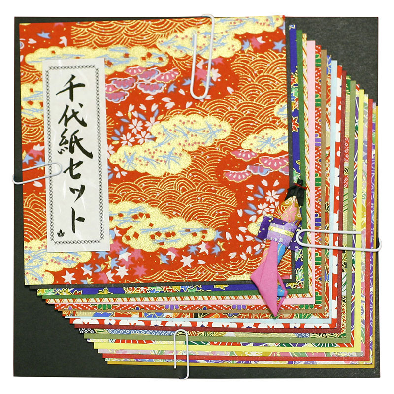 民芸千代紙セット・特大 19.5×19.5cm 24枚入り（千代紙12＋和紙色紙12