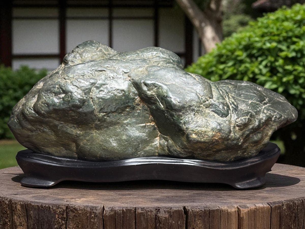 日本の名石】北海道産 神居古潭石 【ウブ石】 (木製台座付き)