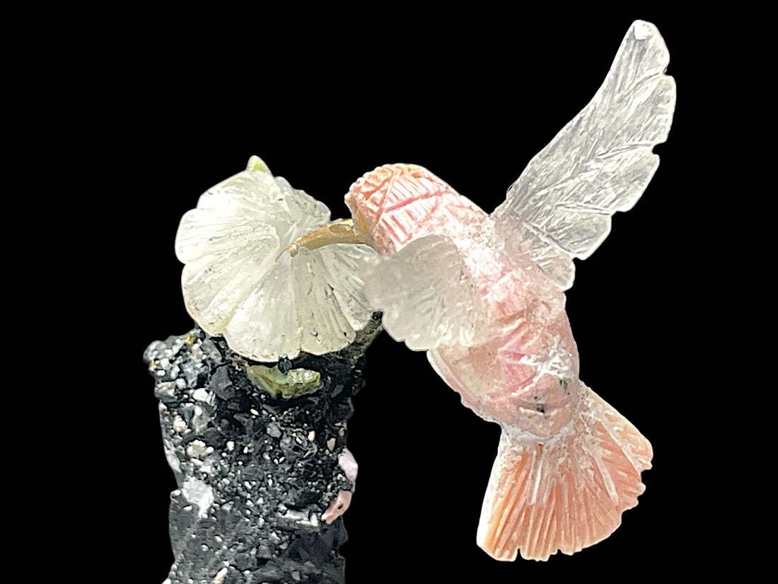 ペルー産 鳥彫刻 ＆ 天然石 (ハチドリ)