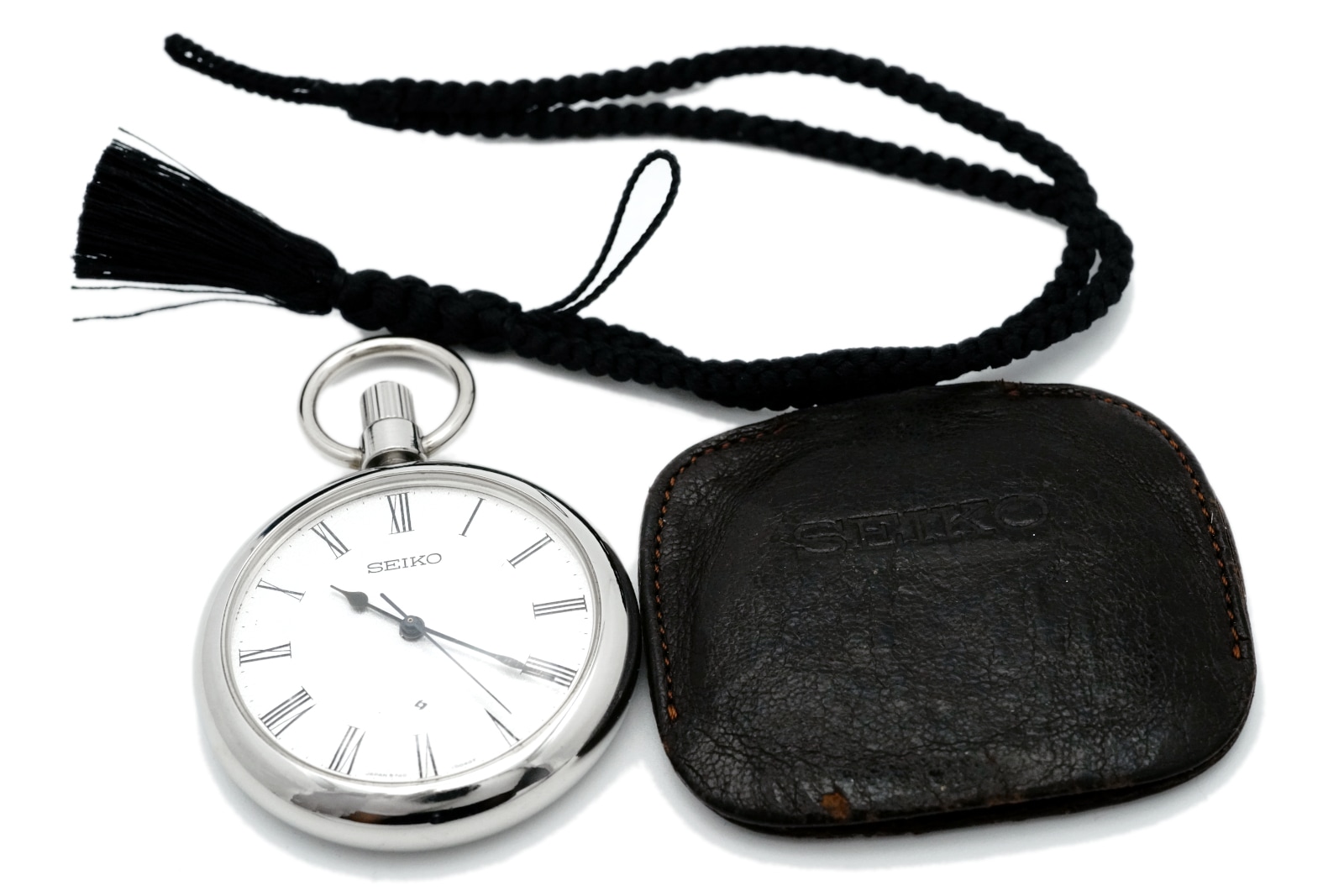 セイコー 懐中時計 5740-0080 ステンレス SEIKO革カバー付 10振動