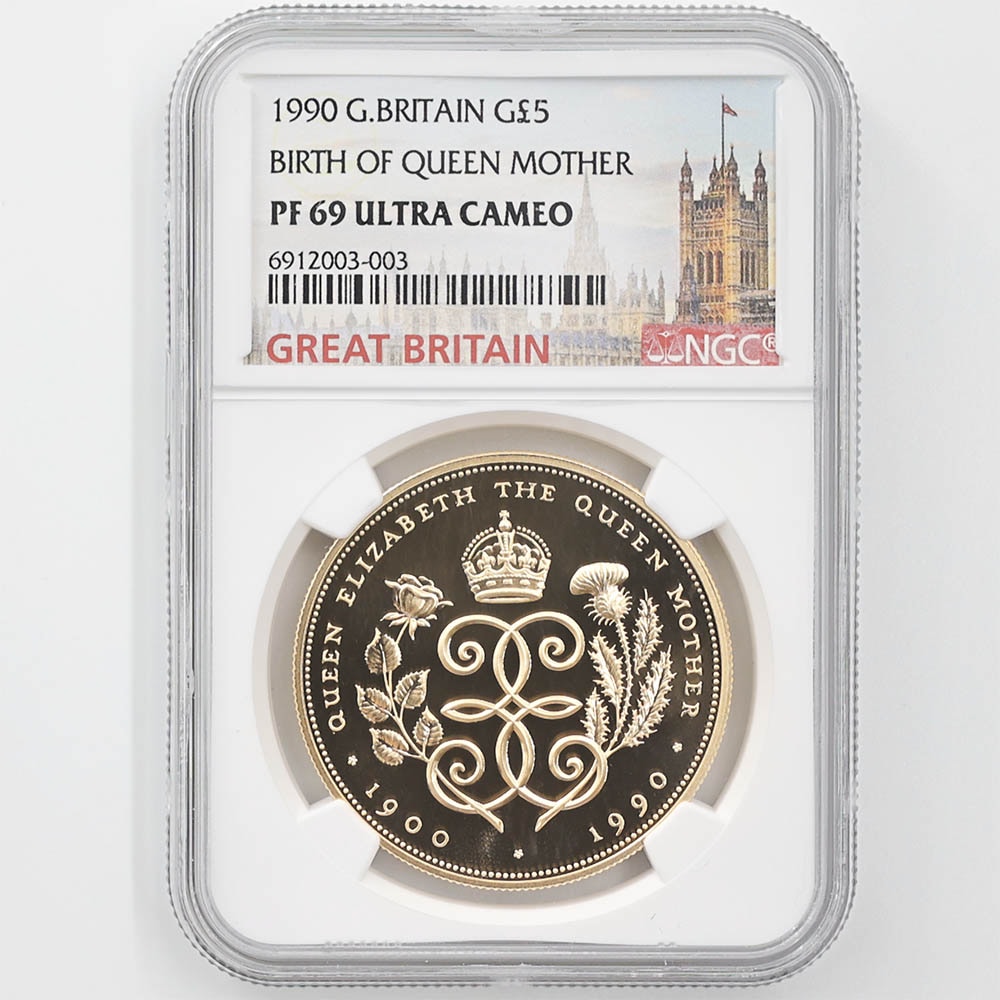 1990 英国 エリザベス2世 クイーンマザー生誕90周年記念 5ポンド 金貨
