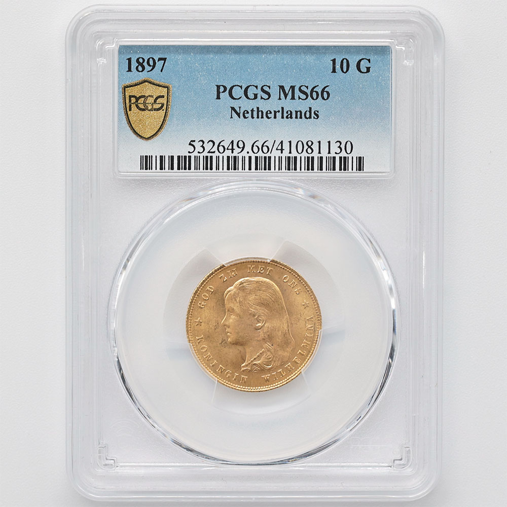 委託販売 1897 オランダ ウィルヘルミナ女王 10グルデン 金貨 PCGS MS