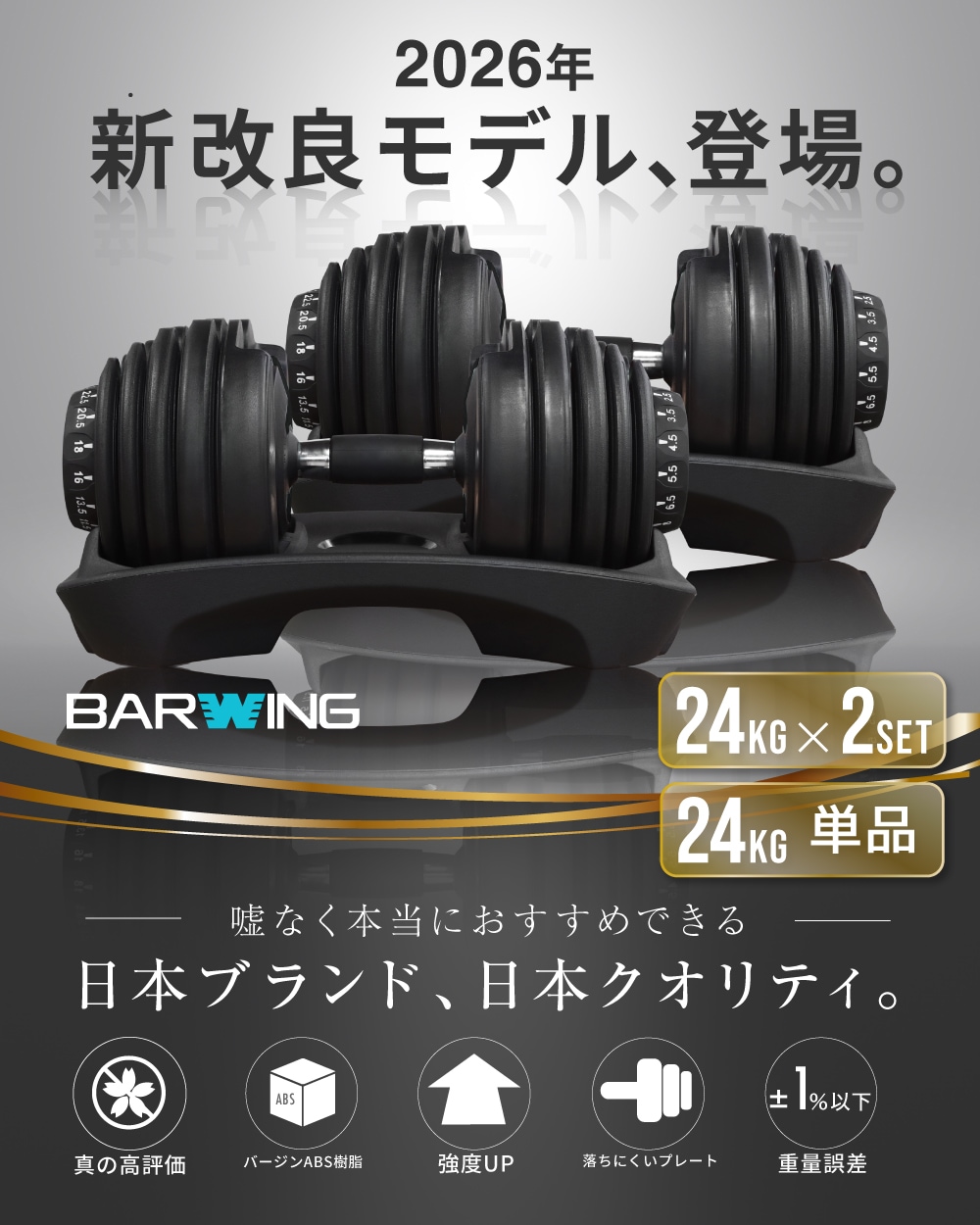 可変式ダンベル 24kg 2個セット 15段階調節 重量調節 アジャスタブル