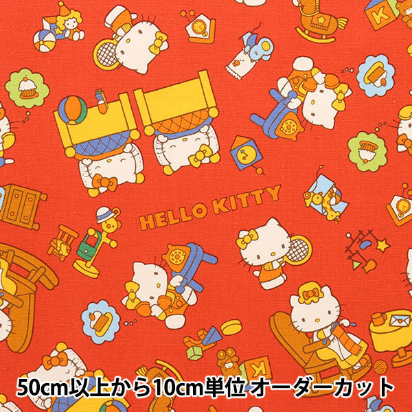 数量5から】 生地 『オックス ハローキティ レトロ柄 レッド 804008