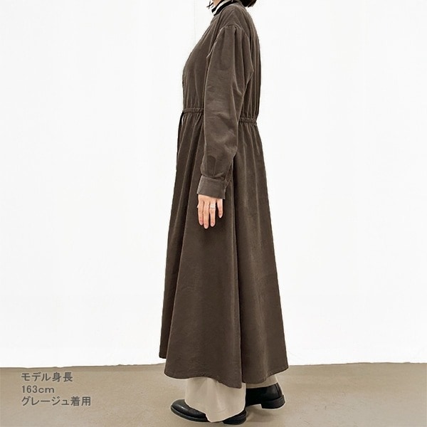 ワンピース 『コーデュロイ ドロストシャツワンピース グレージュ