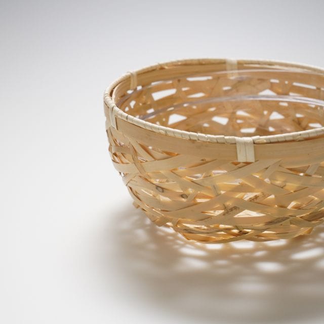 やたら編み篭 アラカルトボール（白竹） アクリルボウル付き M ｜ 四季