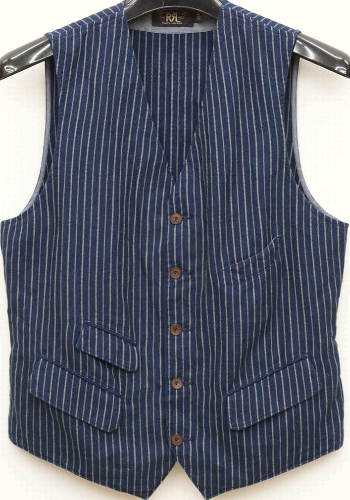 ダブルアールエル) RRL ストライプ ド コットンリネン ベスト