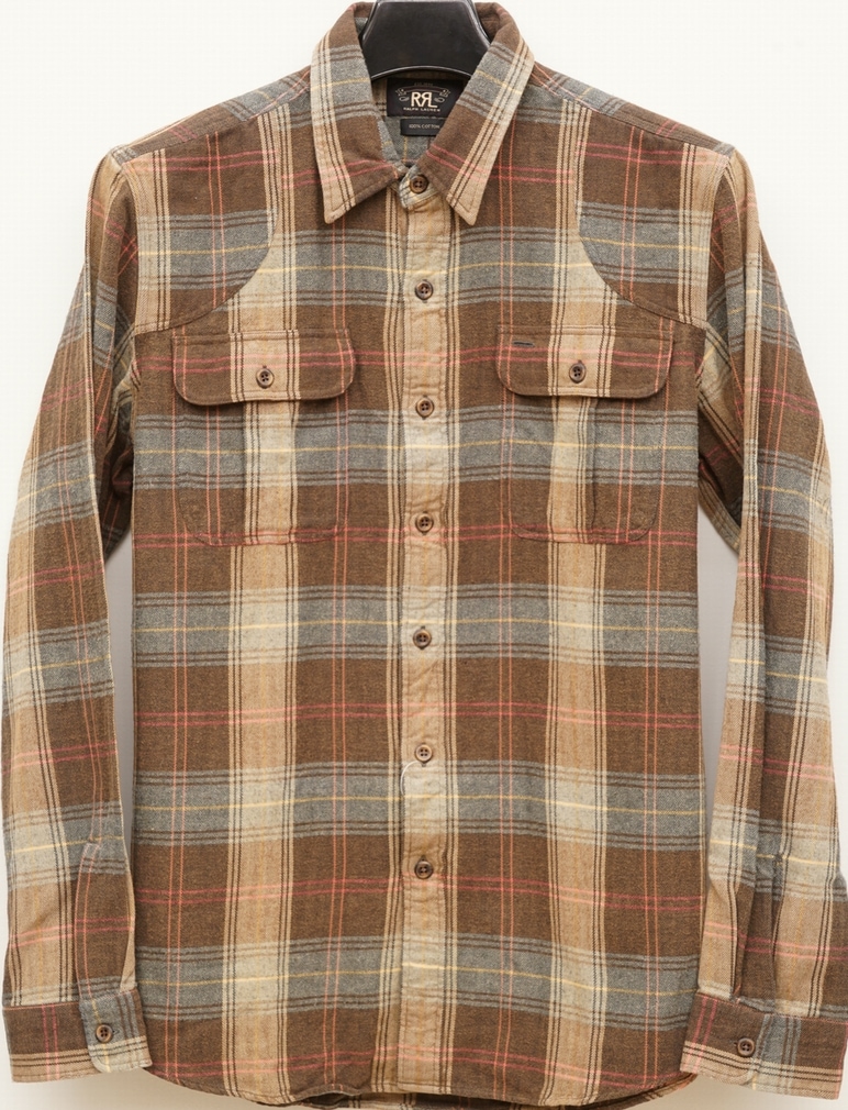 ダブルアールエル) RRL チェック フランネル シャツ ブラウン × ブルー